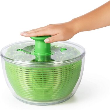 OXO Good Grips Салатниця-центрифуга з ситом та кришкою, зелена – для сушіння салату, велика