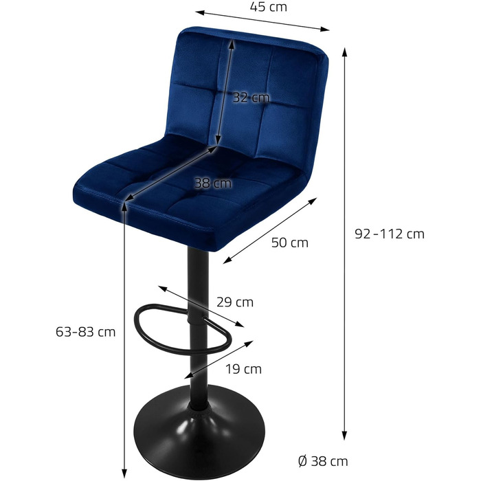 Барний стілець ML-Design, оксамитовий чохол, регульований по висоті 63-83см, поворотний на 360, набір з 4 шт. , синій