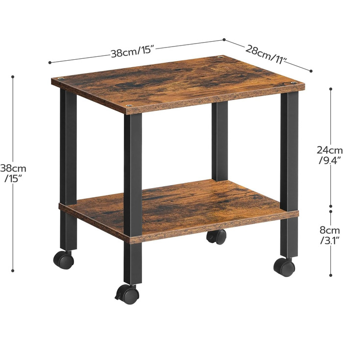 HOOBRO Підставка для принтера з 2 ящиками, 38 x 28 x 38 см, для офісу, темно-коричнева та чорна
