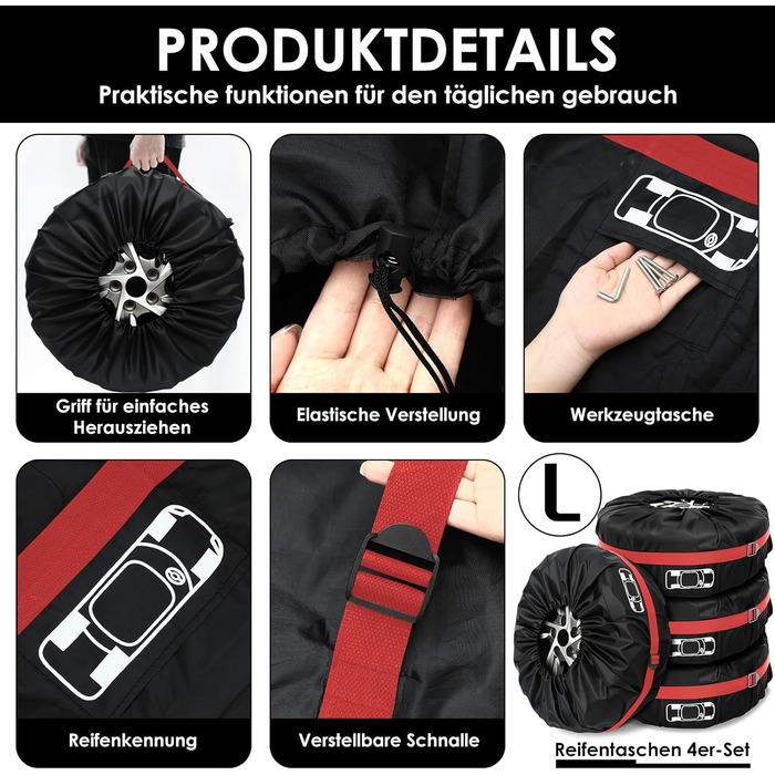 Набір чохлів для шин 4 шт., захисні чохли для шин 19-23 дюйми, водонепроникні, з UV-захистом, для зберігання та транспортування, червоний, розмір L (діаметр 81 см)