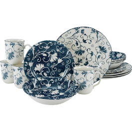 Набір дамаського посуду серії, комбінований набір з 16 предметів, керамограніт (синій), 22256