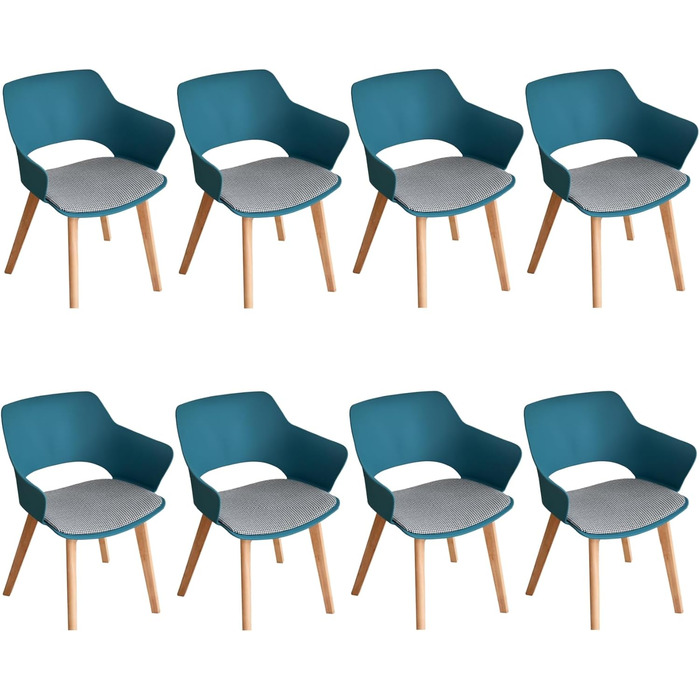 Набір з 8 кухонних стільців GrandCA HOME з масивних дерев'яних ніжок, оббивка, зелений (Lago Blu-n)