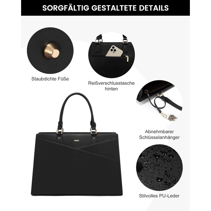 Сумка для ноутбука 17 дюймів LOVEVOOK: жіноча сумка-шоппер, робоча/шкільна сумка, велика сумочка на плече, чорна