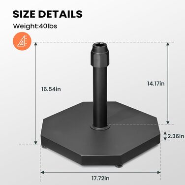 Підставка для парасольки на терасу, 18.6 кг, на колесах, чорна. Міцна підставка для маркетного парасоля, для вулиці, підійде для деку, басейну, двору.