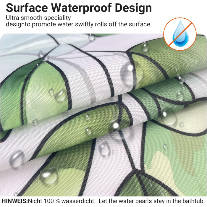 Штора для душу Lerores 240x200 см Зелена, Проти цвілі, Водовідштовхувальна, в т.ч. 16 люверсів і кілець (В упаковці 15 шт. )