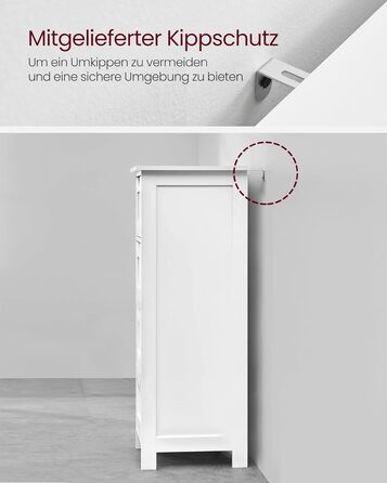 Шафка для ванної кімнати VASAGLE з 4 висувними ящиками, 30 x 30 x 82 см, білий колір, для ванної, вітальні, кухні