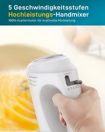 Електричний ручний міксер Kestreln з плоским дном для випічки, потужний міксер для тортів та густого тіста, з гаком для вимішування (S1 білий)