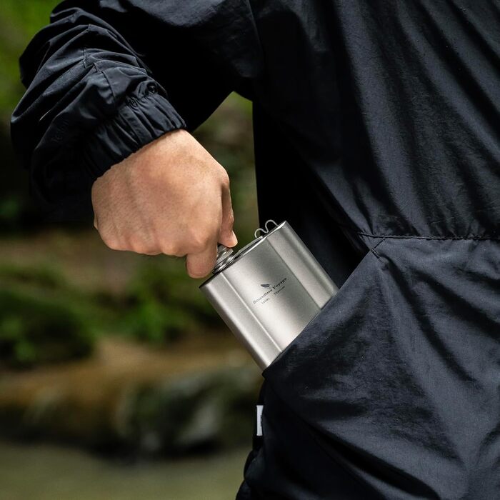 Плоский фляга iBasingo з титану 180мл: ультралегкий, портативний, для напоїв, з воронкою. Ti3071D/Ti3071d-180ml, срібляний