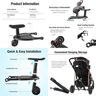 Дитяча коляска 3 в 1 Magic ZC з обертовим сидінням 360°, PU-шкіра, комплект з аксесуарами, легка та портативна, чорний (906 Black)