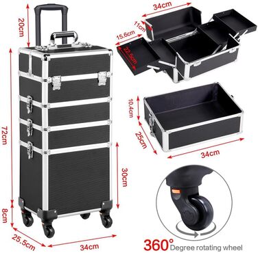 Косметичка-органайзер Yaheetech 4 в 1: велика, для косметики, прикрас, макіяжу, перукарів, ручна клада, чорна