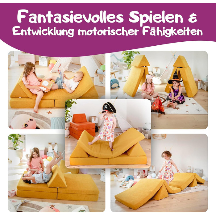Linodino® дитяче ігрове крісло-диван з м'яких кубиків | Дитячий диванчик та куточок для ігор | Кубики для дітей | Сертифікат Oeko-Tex 100 | Бджолиний колір