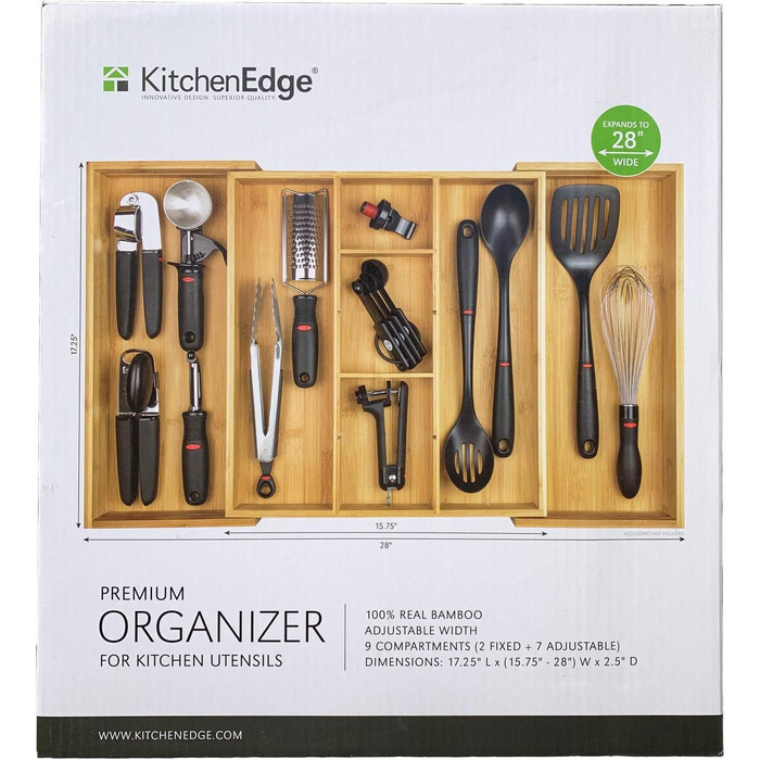 Організатор для кухонних шухляд KitchenEdge, ширина 71 см, 9 відділень, 100 бамбук