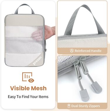 Набір компресійних органайзерів для одягу в подорожі, 6 шт, прозорі пакувальні куби для валізи, легкі та міцні, бежевий колір