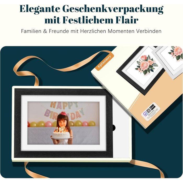 Цифровий фоторамка Eptusmey 10.1 дюйма з Wi-Fi, корпус з дуба, 32GB, IPS Touchscreen, підтримка Uhale APP, для подарунків, білий дуб