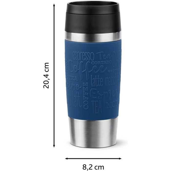 Термокружка Emsa N20210 Travel Mug Classic, 0.36 л, нержавіюча сталь, 4 години гаряче, 8 годин холодне, герметична, для миття в посудомийній машині, 360° клапан, темно-синій