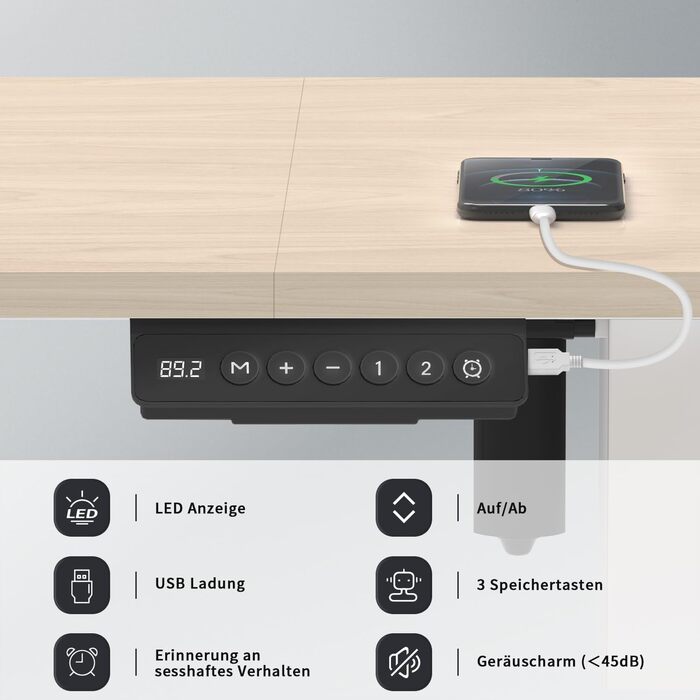 Ергономічний регульований стіл 140x60 см з USB, бежевий, комп'ютерний стіл для дому та офісу