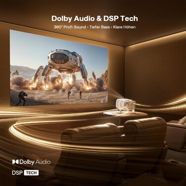 Aurzen Boom Mini 4-в-1 Smart Beamer з Google TV, 4K, проєктор для дому та на вулицю, 20W Dolby Audio, 500 ANSI, ToF автофокус, корекція трапеції, Wi-Fi/Bluetooth, підтримка смартфонів (кремовий)