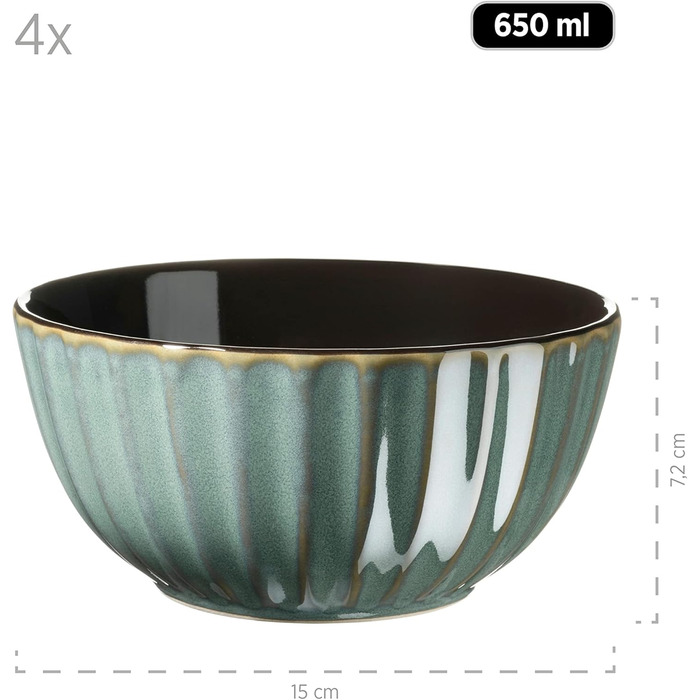 Набір посуду MÄSER Confino для 4 осіб (20 предметів) з кераміки Petrol/Чорний, Вінтаж