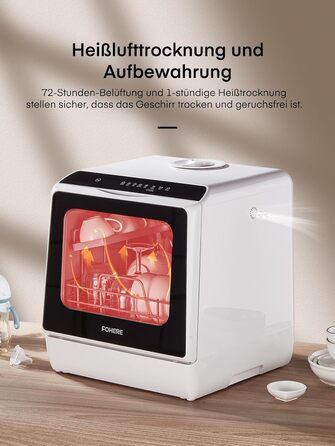 Посудомийна машина Fohere компактна 5л з таймером відкладеного старту (6 годин), 6 програм, для кухні, кемпінгу, автодому