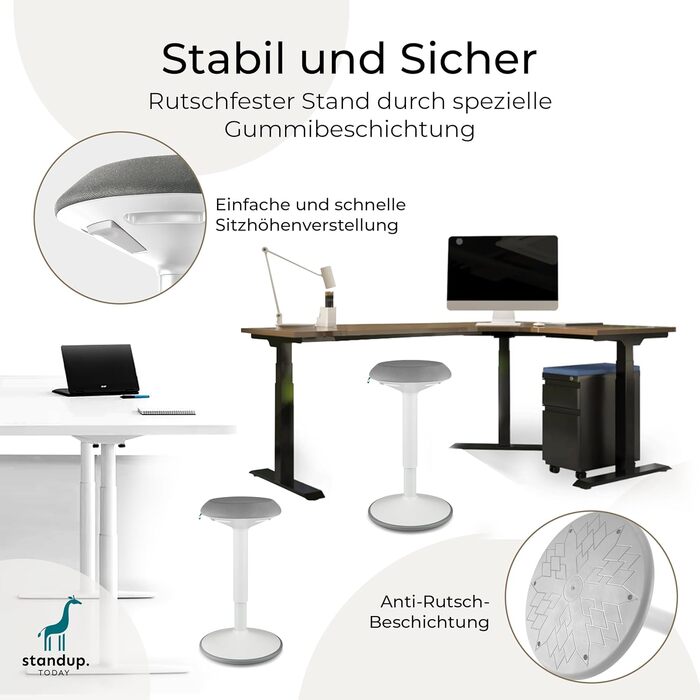 Високий пуф Standup.Today Ella (білий/зелений) – регульована висота 55-80 см – ергономний пуф для офісу та дому – пуф-гойдалка для робочого столу (білий/світло-сірий)