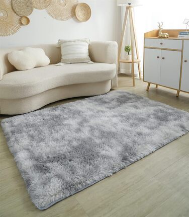 Килим Linyingdian Ultra Soft 160x230см, світло-сірий пухнастий, сучасний, підходить для дітей та віталень