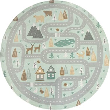 Домашній килим TT для дитячої кімнати, дитячий килимок, вуличний килимок із зображенням тварин, лісовий будиночок для хлопчика, колір розмір (діаметр 150 см круглий, Бірюзовий)