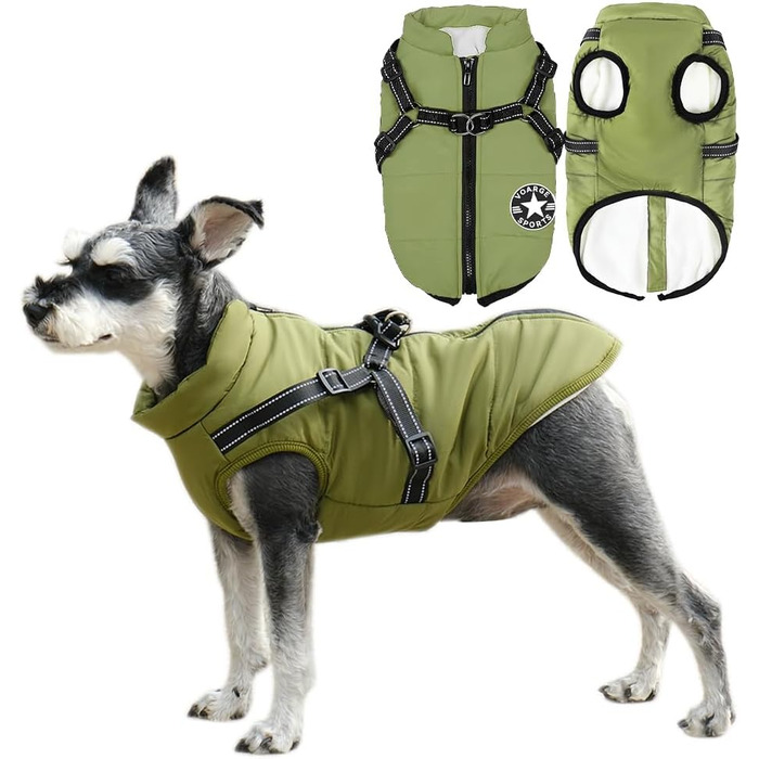 Зимовий жилет Voarge Dog Jacket, водонепроникний, світловідбиваючий, зі шлейкою, XL Green