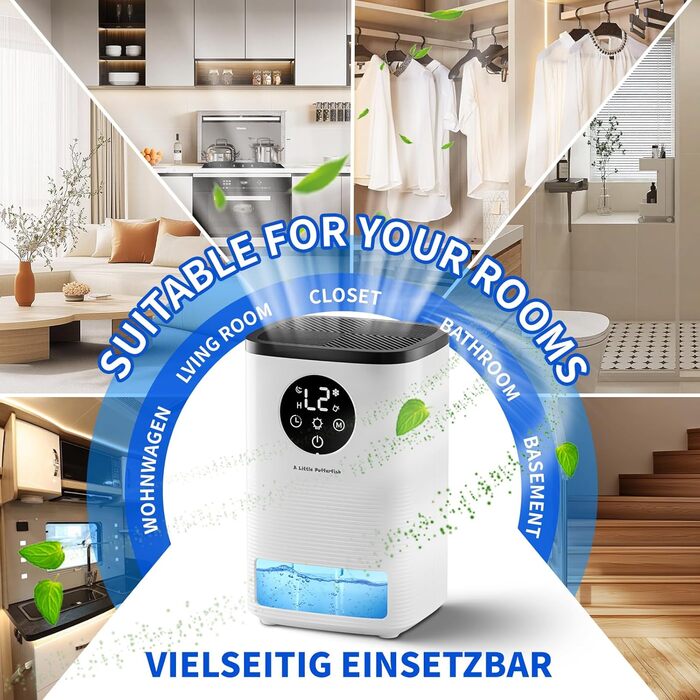 Електричний осушувач повітря 1600 мл, портативний, тихий, з автоматичним вимкненням та 7-кольоровим підсвічуванням для спальні, ванної кімнати та дому