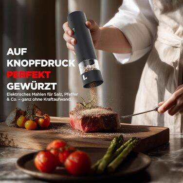 Електрична мельниця для перцю та солі LUNARIA [PREMIUM] – набір, перезаряджувана, регулювання помелу, високоякісний дизайн для кухні та столу