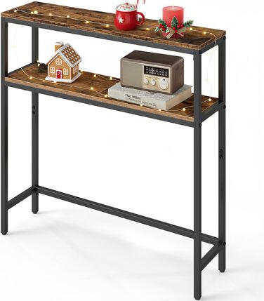 Консоль VASAGLE - вузький столик для вітальні/коридору з 2 полицями, 20 x 100 x 80 см, антрацит-чорний, LNT131B22