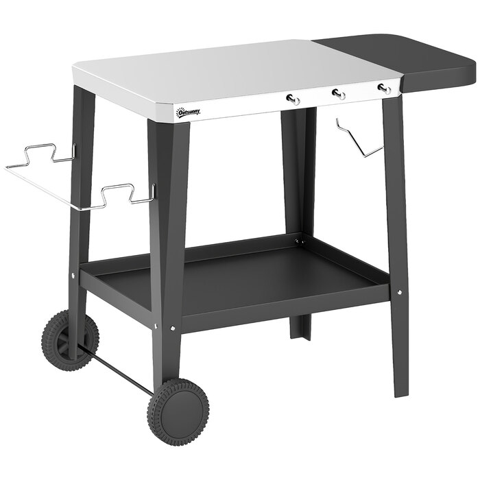 Візок кухонний на колесах з гачками, тримачем для паперових рушників та відром для сміття, нержавіюча сталь, 115 x 67,5 x 80,5 см, чорний