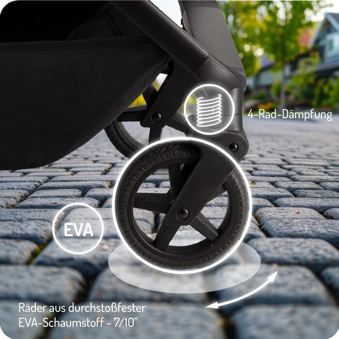 Дитяча коляска MoMi GISELLE 2 в 1 комбінована, сіра, з функцією візка, 5-точкова система безпеки, від народження до 22 кг, з корзиною для покупок, матрацом, дощовиком та пеленатором