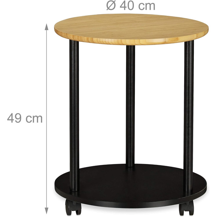 Круглий журнальний столик Relaxdays, мобільний, сучасний дизайн, бамбук, HxD 59x60 см, чорний/натуральний