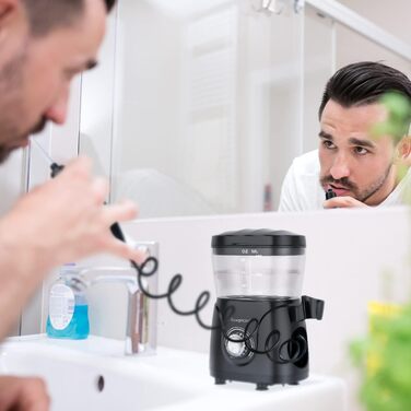 Електрична іригатор для порожнини рота з 10 рівнями тиску та 8 насадками, професійний водяний флосер, резервуар для води 600 мл, ідеально для сім'ї, білий (чорний)