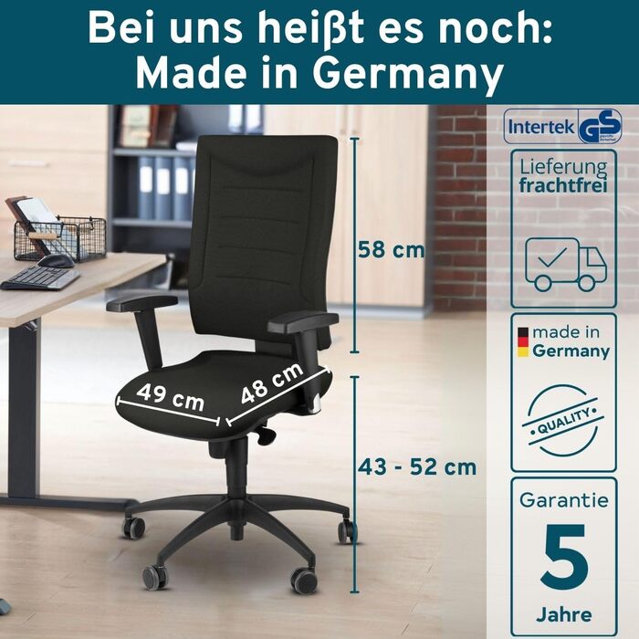 Офісне крісло SCHÄFER Shop Pure SSI Proline P1 з синхромеханікою, підлокітниками та підтримкою попереку, для здоров'я спини