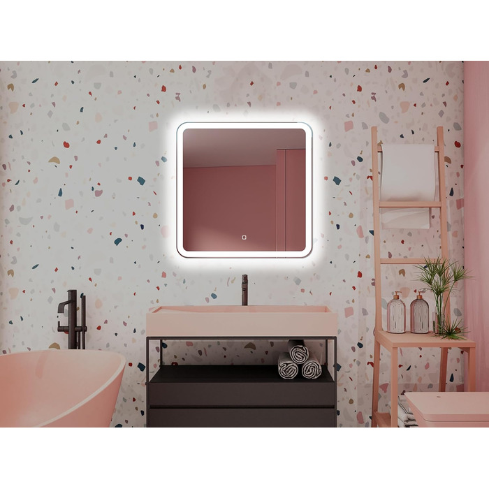 Дзеркало для ванної кімнати 60 см квадратне з LED-підсвічуванням, сенсорне керування