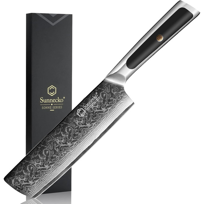 Набір ніжів Sunnecko: Японський ніж Nakiri 7 дюймів з дамаської сталі - кухонний ніж для нарізання овочів та фруктів з ергономічною ручкою