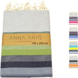 Рушник ANNA ANIQ Fouta Hammam XXL 100x200 см - 100 бавовна, ванна, сауна, пляжний рушник (зелено-джинсовий синій)