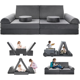 Дитяче м'яке диван-конструктор SUNYRISY Funzy 10 елементів, сірий. Модульний диван-конструктор для дитячої кімнати, зручна кутова зона, виготовлений з пінопласту.