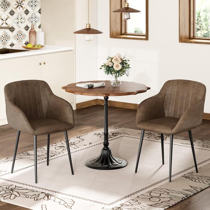 Обідні стільці для їдальні з підлокітниками, комплект 4 шт, темно-коричневі. М'яке сидіння з поліестеру для кухні, вітальні, спальні