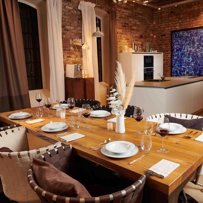 Набір посуду Maser Nola, 18 предметів, білий з чорним обідком (6 персон)