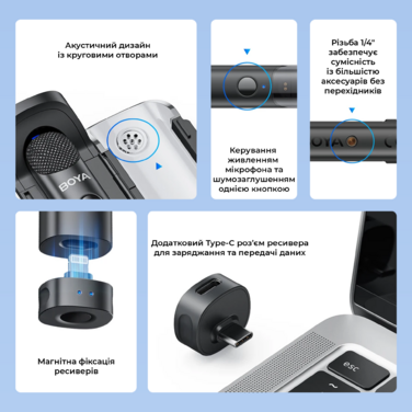 Бездротовий мікрофон BOYA Magic-03 Type-C/TRS Black