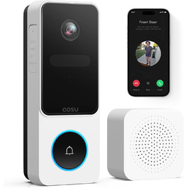 Бездротовий відеодомофон з камерою AOSU 2K HD з PIR-датчиком та детекцією пакунків, сумісний з Alexa
