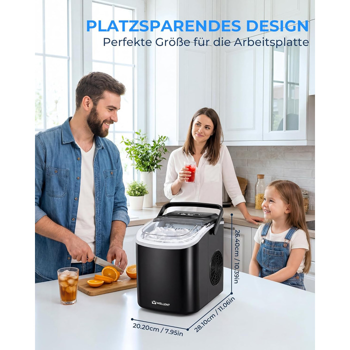 Льодогенератор Klarstein Ice Maker – Швидке виробництво льоду (12 кг/24 год), 2 розміри кубиків, самоочищення, для дому, кухні, офісу, бару – Чорний