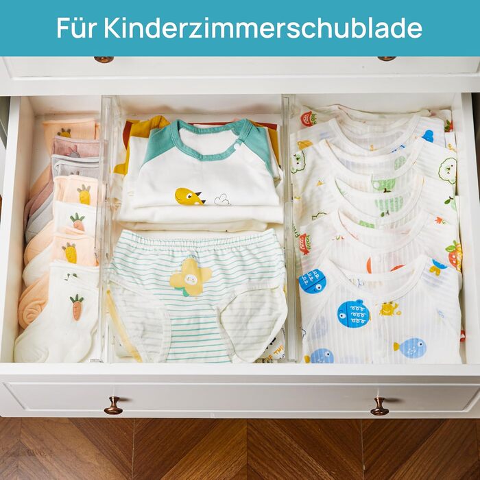 Організатори для шухляд Vtopmart (8 шт.) - регульовані, прозорі, 25.6-41.6 см