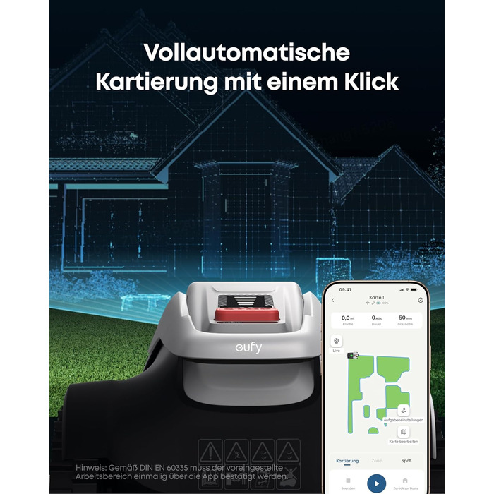 Робот-газонокосилка Eufy E15 без дроту, для саду до 800 м², TrueVision, Smart-навігація, уникнення перешкод, керування через додаток