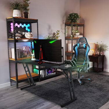 Ігровий стіл YRHome 120x60 см: стіл для комп'ютера з підстаканниками, кабелепроводами та карбоновою поверхнею. Ергономічний стіл для геймерів та офісу, чорний (без LED). Розмір 140x60 см з LED також доступний.