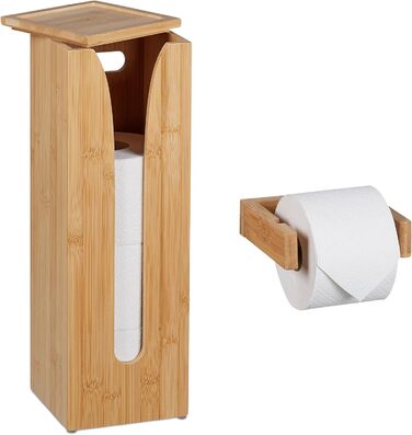 Набір тримачів для туалетного паперу Relaxdays, бамбук, 4 рулони, тримач туалетного паперу для настінного кріплення та запасний тримач рулону стоячий, натуральний