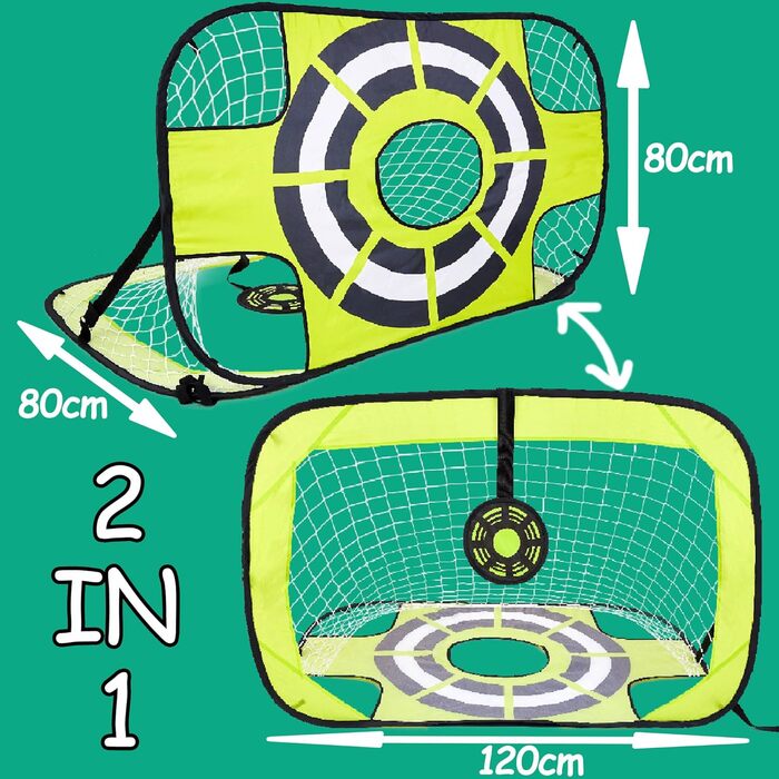 Дитячий набір футбольних воріт Lubibi, футбольні ворота, складні футбольні ворота 2 в 1, тренер футбольних воріт із сумкою для перенесення, для саду, приміщення, на відкритому повітрі, для сімей, заднього двору, дітей та дорослих, 120x80x80 см, зелений