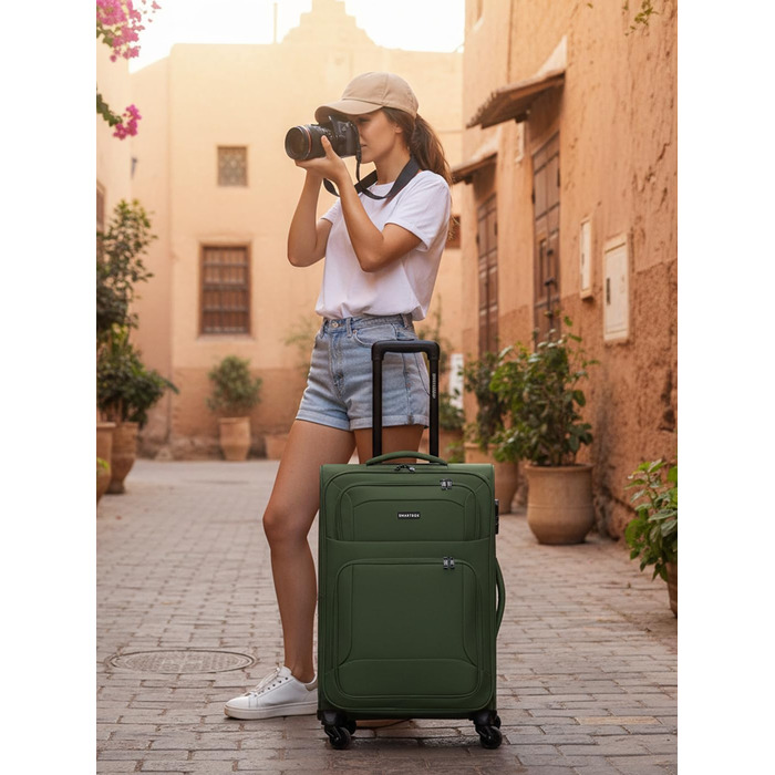 Набір валіз Smartbox 3-в-1 для жінок та чоловіків | Легкі та міцні валізи-ролики, якісний softcase, 4 колеса та кодовий замок | Розширювані | Колір: Slate-green (S 56 см)